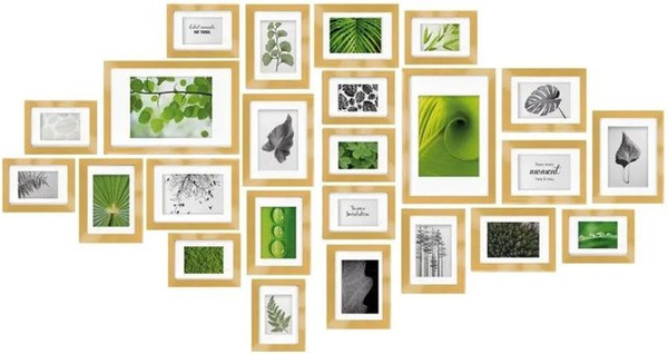 Bomoe Nature Bilderrahmen Set aus MDF-Holz in Gold, 24-teilig mit Kunststoffglas