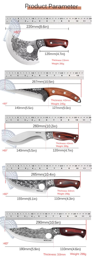 WXCOO Metzgermesser aus geschmiedetem Edelstahl mit Hammermuster und braunem Holzgriff - Bild 6