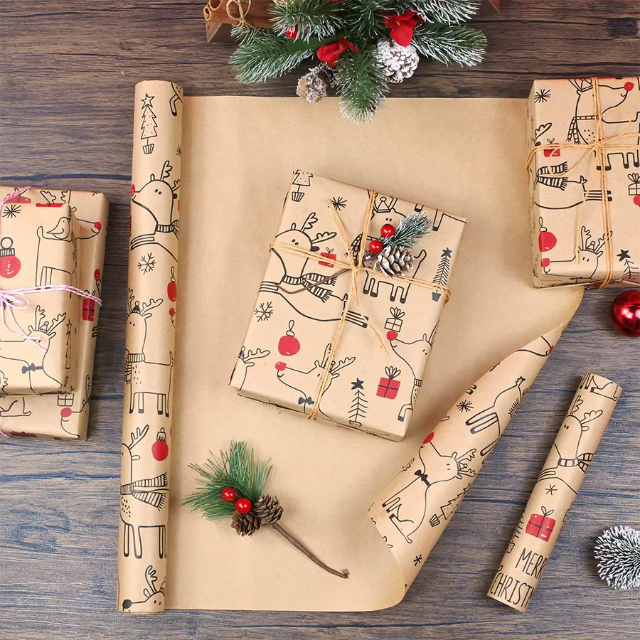 Weihnachts-Geschenkpapier mit Hirsch-Design in Beige und Multicolour, 1 Rolle Kraftpapier, Breite: 43,18 cm, Länge: 149,86 cm - Bild 2