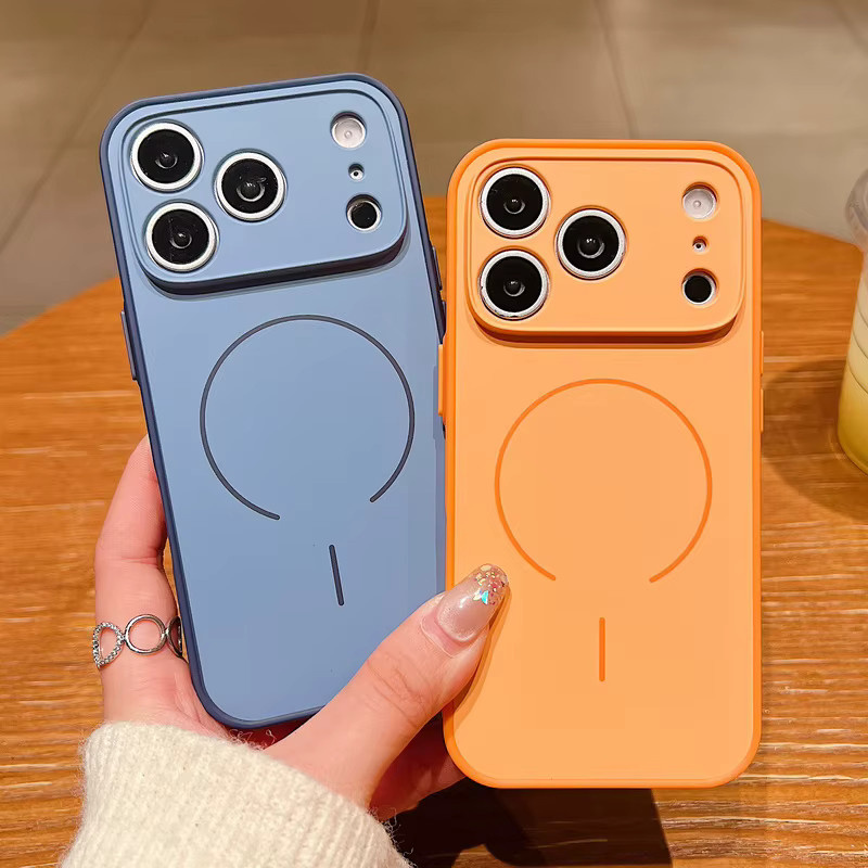 Magnetische Linsenschutzhülle für iPhone 17, 16, 15, 14, 13 Pro Max in Orange mit MagSafe Wireless Charging Kompatibilität - Bild 1