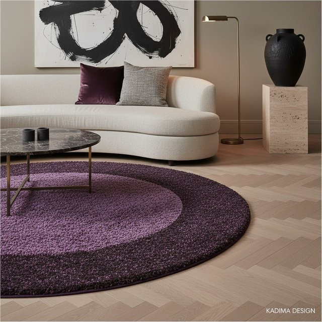 Hochflorteppich RHEIN von Kadima Design mit Bordüre, Violett, Durchmesser: 200 cm - Bild 1