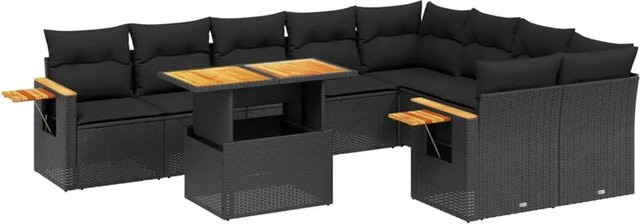 vidaXL 10-tlg. Garten-Sofagarnitur aus Poly-Rattan mit Kissen in Schwarz - Bild 1