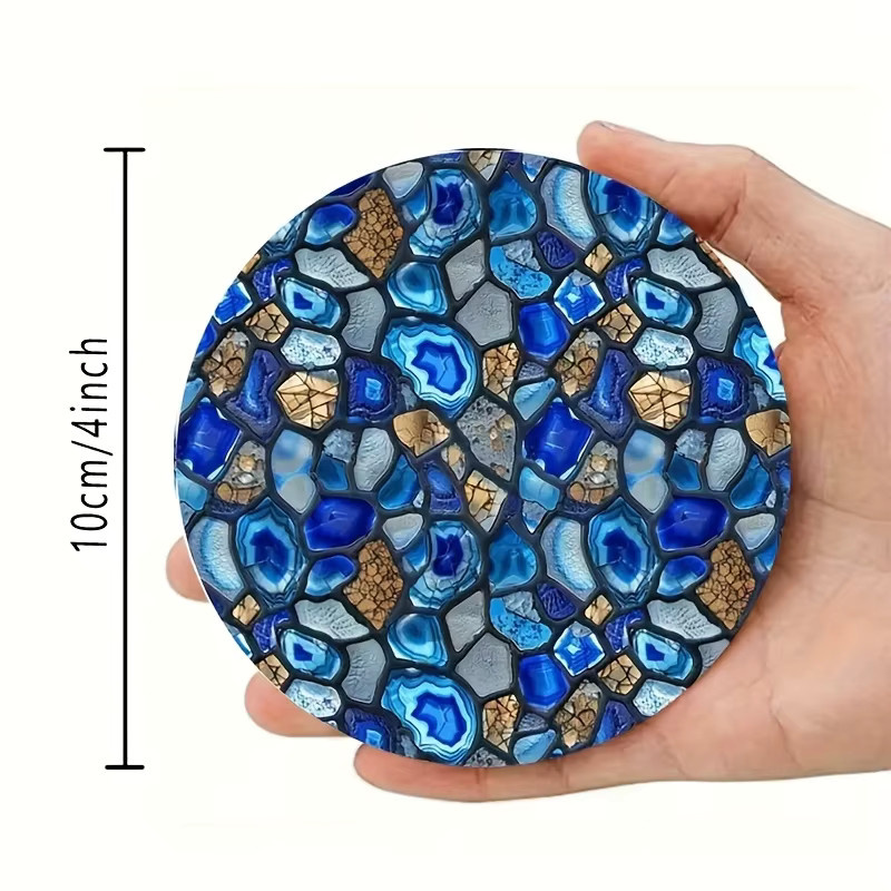 6 Stück Holzuntersetzer in Ozeanblau mit 2D-Design, rund und hitzebeständig - Bild 3