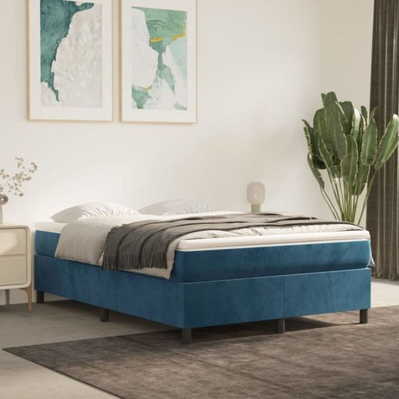 Vidaxl Boxspringbett mit Matratze aus Samt in Blau, B/T/H: 140 x 190 cm - Bild 1