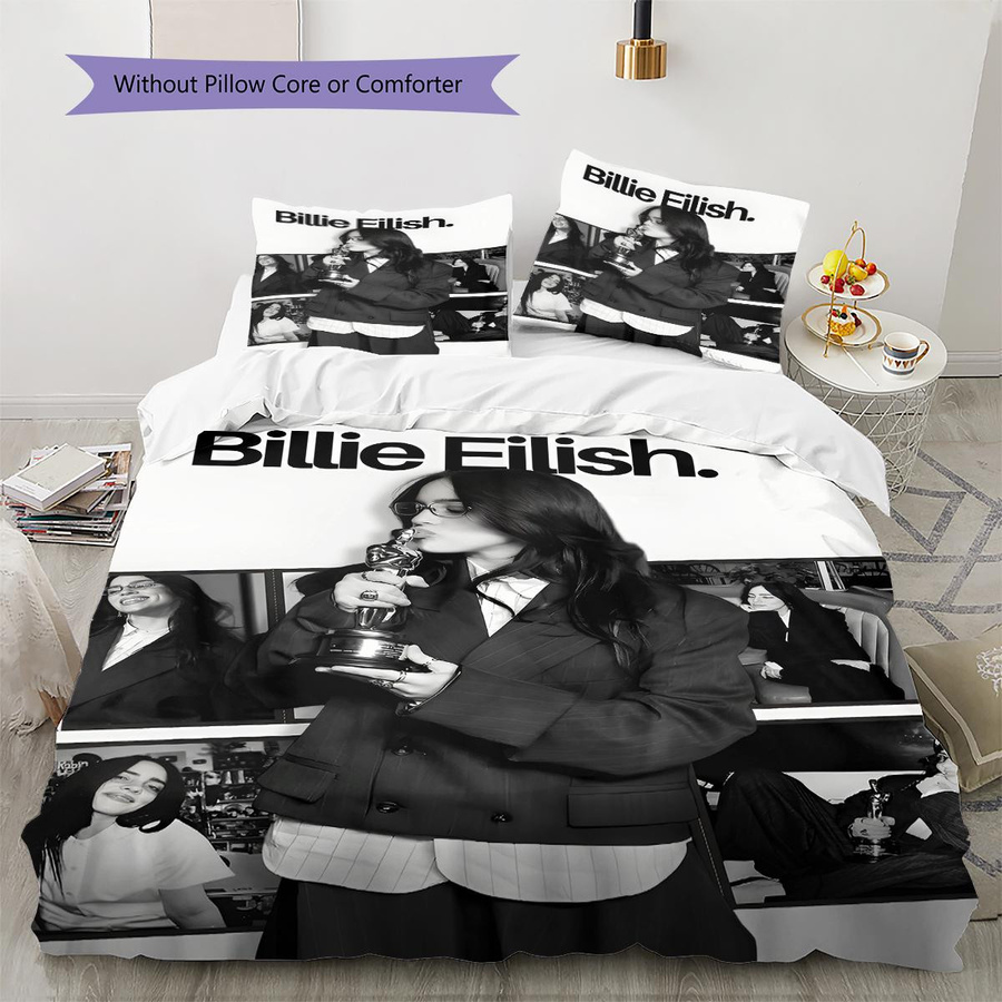 Billie Eilish Muster Bettwäsche Set aus Polyester, Mehrfarbig, B/H: 200 x 220 cm - Bild 2