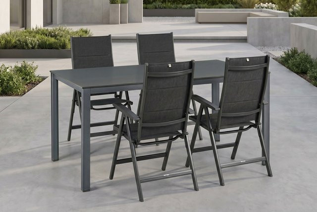 Kettler KETTALUX-Plus/Basic Plus Sitzgruppe aus Alu und Textilene in Anthrazit mit Tisch und 4 Klappstühlen, Tisch Breite: 160 cm, Tiefe: 95 cm - Bild 1