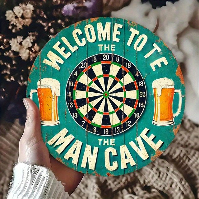 Rundes Metall-Wandkunst Schild CIFBUY für die Männerhöhle, Retro Aluminium-Dekoration für Sportbar und Bier-Darts, Durchmesser: 20,32 cm, Mehrfarbig - Bild 1