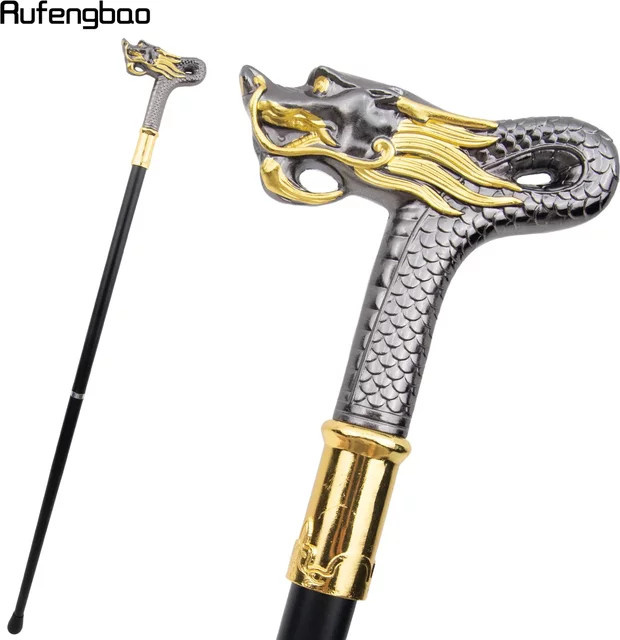 Rufengbao Vintage Gehstock mit goldenem schwarzen Drachenkopf, dekorativer Performance-Bühnenstock für Cosplay, Höhe: 90 cm - Bild 1