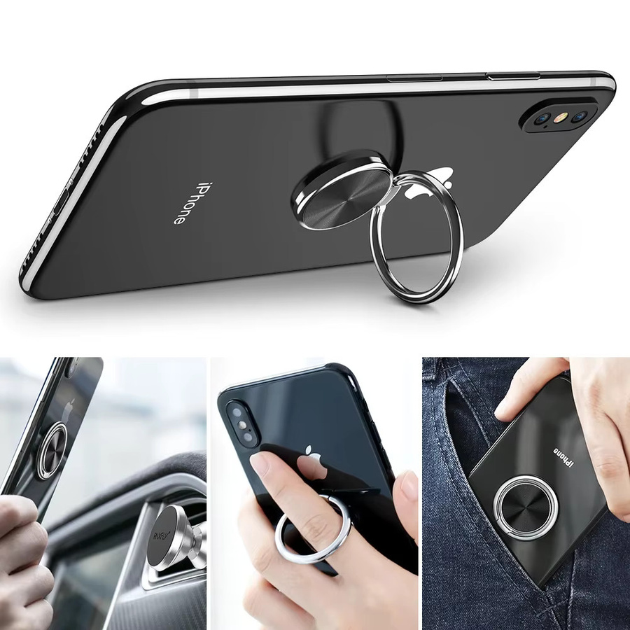YTDMEN Metall Handy Ständer mit Ring und Aufkleber in Silber für iPhone, Samsung und Xiaomi zur Nutzung im Auto oder auf dem Schreibtisch - Bild 4