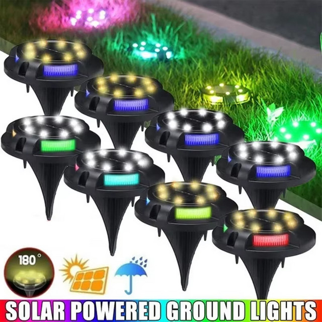 Solar LED Bodenstrahler Set für Garten und Außenbereich, runde Unterflur-Solarleuchten mit 12 LEDs in Schwarz - Bild 1
