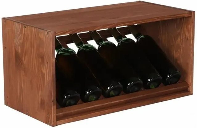 PROREGAL Modulares Weinregal Vincellar aus massivem Kiefernholz, Braun geölt, H x B x T: 30 x 60 x 30 cm, Schrägmodul für 6 Flaschen - Bild 1