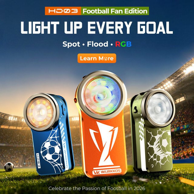 Wurkkos Limited Edition FIFA World Cup RGB Taschenlampe mit 680 Lumen, USB-C wiederaufladbar, Spot und Flood, Multicolor - Bild 1