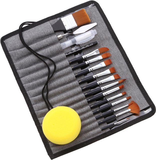 Igeteck 18-teiliges Künstler-Pinsel-Set mit Aquarell-Pinselstiften und Schaber, Nylonhaar in Dunkelblau und Grau - Bild 1
