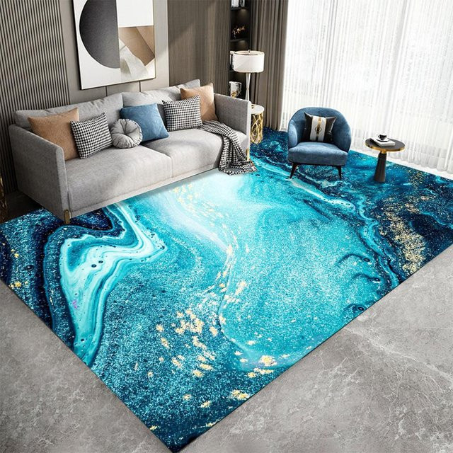 Marmorteppich Binchi Furniture mit abstraktem Design in Blau und Gold, B/T: 120 x 160 cm - Bild 1