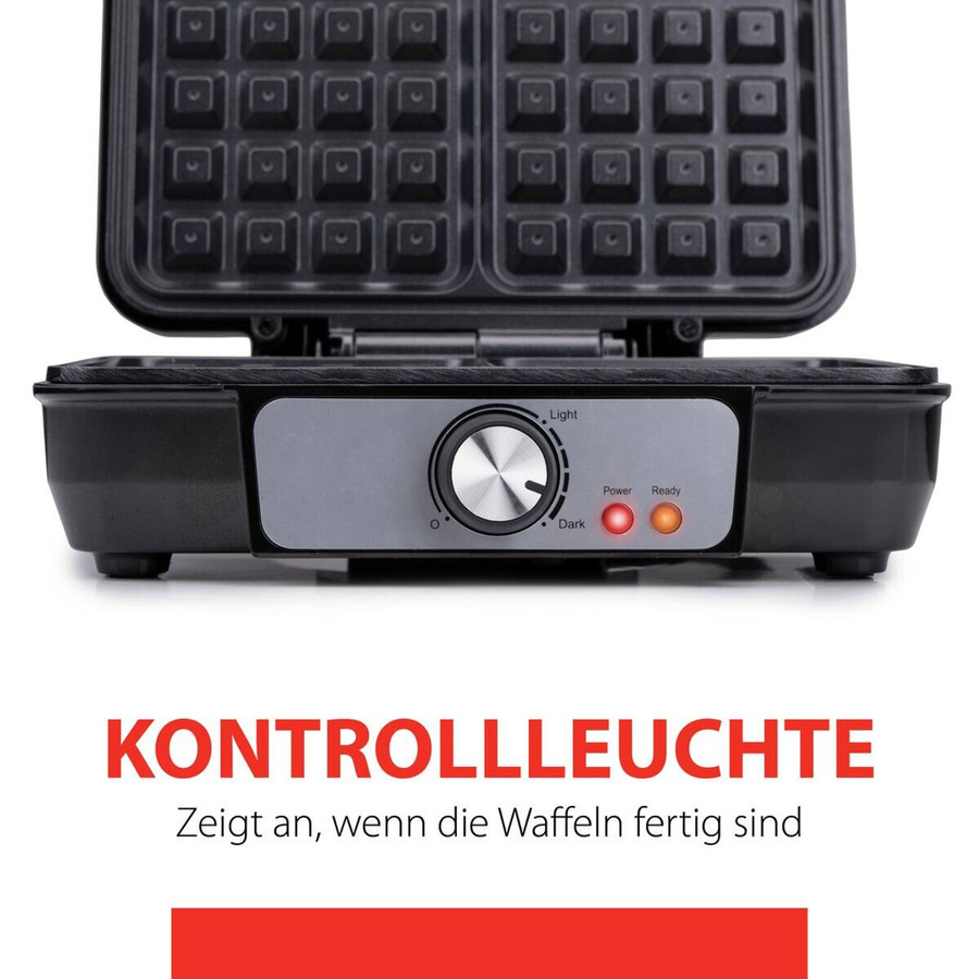 Alpina Waffeleisen für belgische Brüsseler Waffeln, 1000 Watt, Schwarz-Silber, Aluminium, B/H/L: 24 x 10 x 24 cm - Bild 4