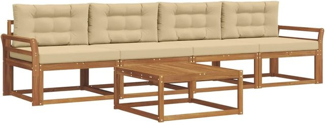 vidaXL Outdoor-Sofagarnitur aus Akazienholz mit Kissen in Natur und Beige - Bild 1