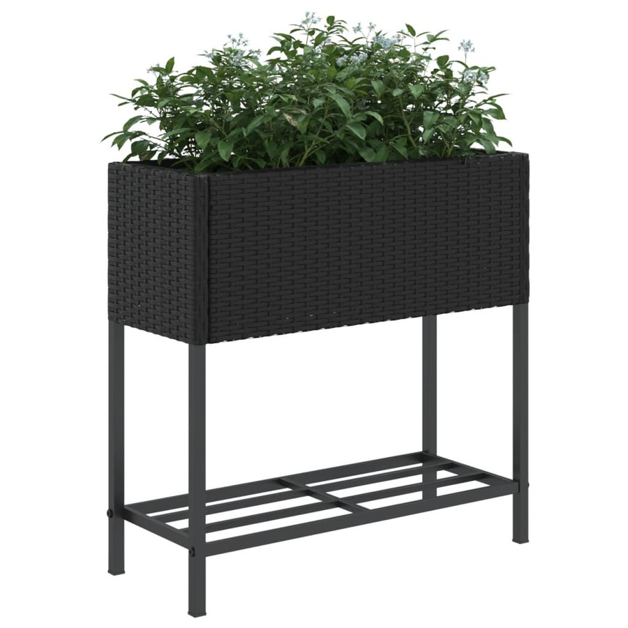 vidaXL Pflanzkübel mit Ablage aus PE-Rattan und pulverbeschichtetem Stahl in Schwarz, B/T/H: 70 x 70 x 70 cm - Bild 4
