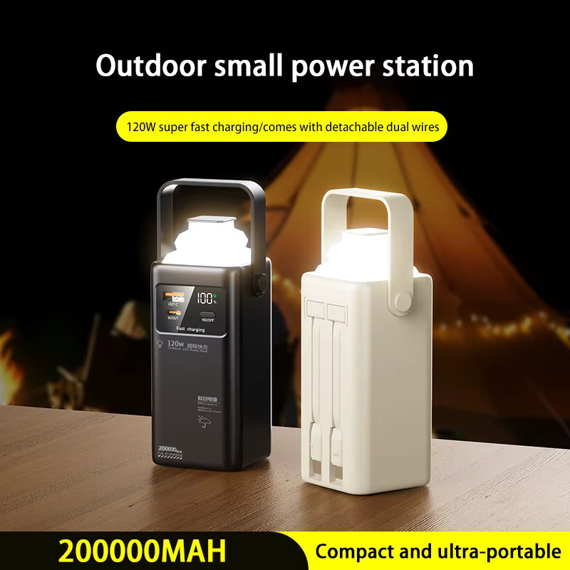 XMSJ Power Bank mit 200000 mAh und 120 W Schnellladung, tragbares Ladegerät mit 4 integrierten Kabeln für iPhone, Xiaomi, Huawei und Samsung, erhältlich in Schwarz oder Weiß - Bild 3