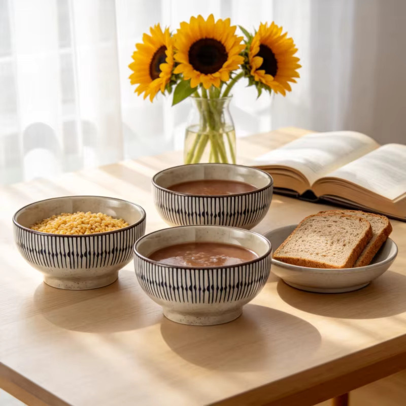 3er-Set yolife Keramikschalen im japanischen Design, mikrowellen- und spülmaschinenfeste Reisschalen - Bild 5
