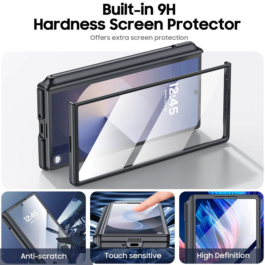 Samsung Leder-Schutzhülle für Galaxy Z Fold 6 mit S Pen Halter, integriertem 9H Displayschutz und Scharnierschutz in Grau - Bild 2