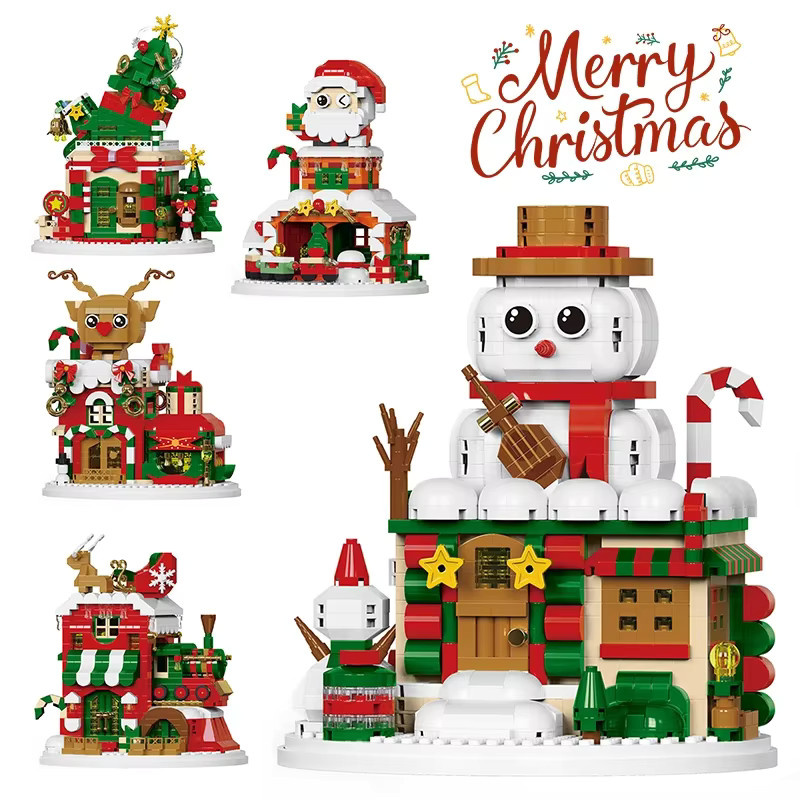 Kmoist Mini Bricks Winterdorf Figurenset mit Licht, Schneemann und Elch, Mehrfarbig - Bild 2