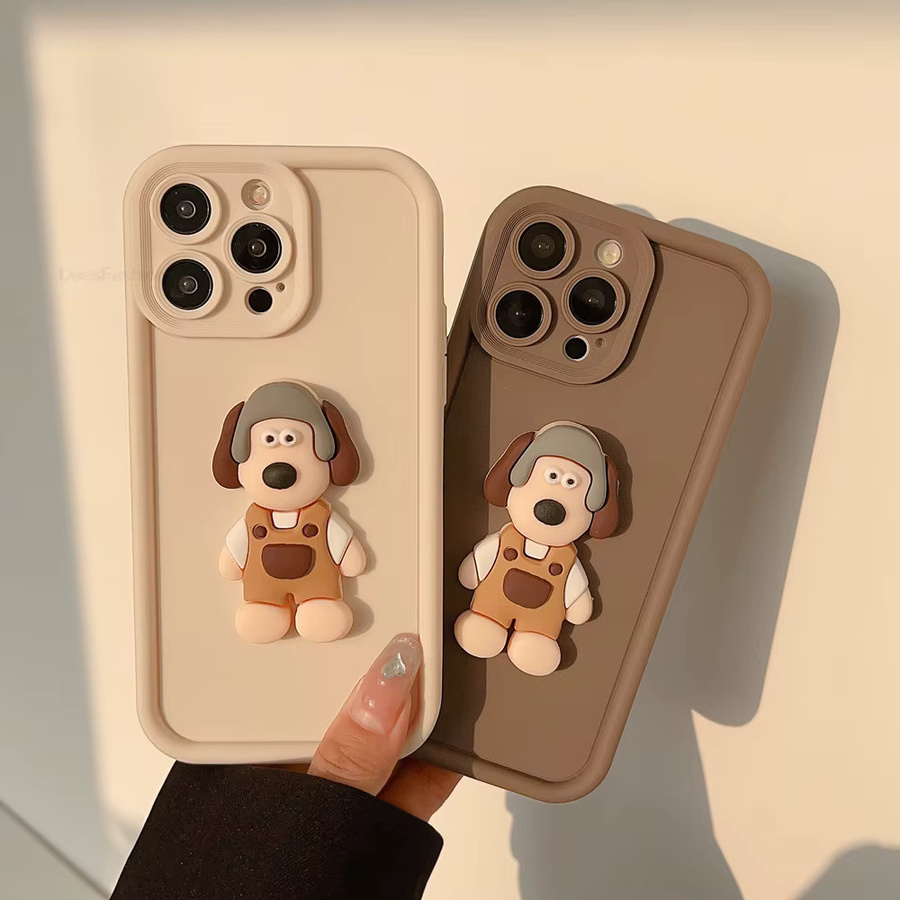 Stoßfeste Silikon-Handyhülle mit 3D-Cartoon-Hund für iPhone Modelle von 7 bis 17 Pro Max in Weiß von AKABEILA - Bild 1
