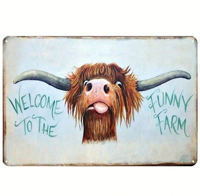 CIFBUY Farmhouse Willkommen Metallschild mit Highland Cow Wandkunst, rustikales Aluminium-Außenschild, Mehrfarbig, Breite: 20,3 cm, Höhe: 30,5 cm - Bild 1