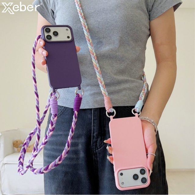 Xeber Silikon Handyhülle mit Crossbody-Lanyard-Riemen für iPhone, Farbe: Purple - Bild 1