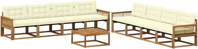 vidaXL Outdoor-Sofagarnitur aus Akazienholz mit Textilene und Kissen, 9-teiliges Set, Beige/Natur - Bild 1