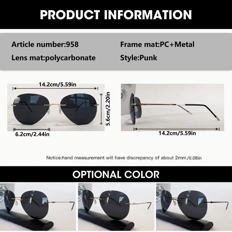 OCYCO 2026 Sonnenbrille Pilot, randlos, Metall, polarisiert, Unisex, schwarz - Bild 2