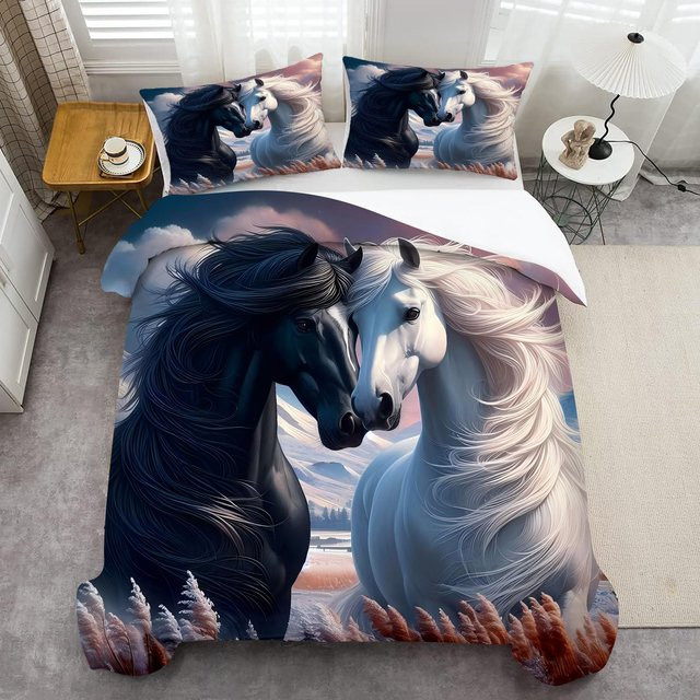Lodestar Bettwäscheset Pferde 3D-Druck Wildtier-Design, Farbe Schwarz, B/H: 135 x 200 cm - Bild 1