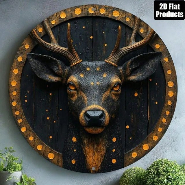 CIFBUY Vintage Wanddekoration Hirschkopf aus Metall in Gold mit Geweihkreis, Durchmesser: 20,32 cm - Bild 1