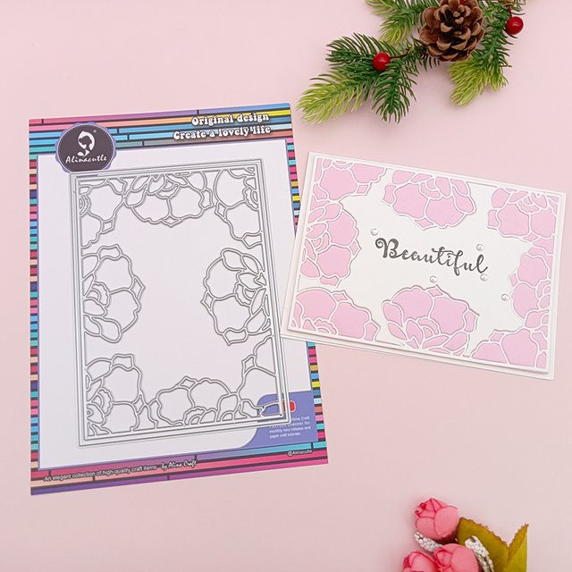Alinacutle Metall-Stanzform Rosenblüten-Abdeckplatte in Pink und Silber für Scrapbooking und Papierhandwerk - Bild 1