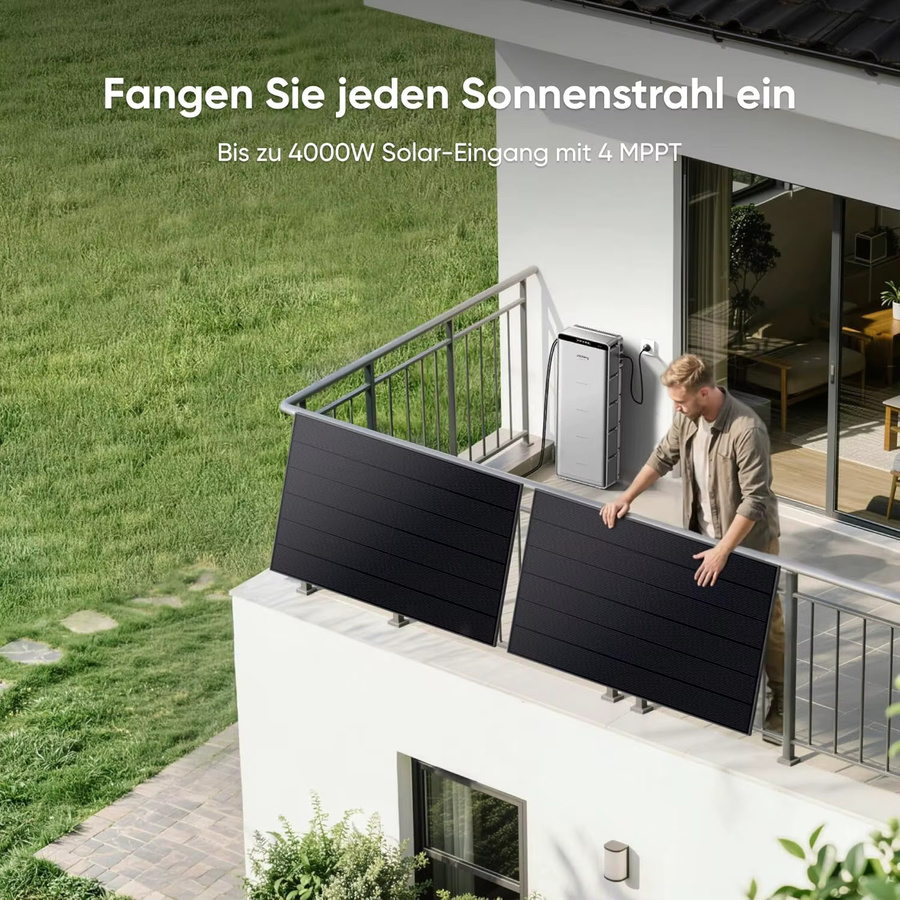 Jackery SolarVault 3 Pro Balkonkraftwerk mit Speicher, 4x 450W Glas-Glas Solarmodule, 4 MPPT, 1200W Ausgang, 4000W PV-Eingang, erweiterbarer Speicher 2,52–15,12kWh, Plug & Play - Bild 1