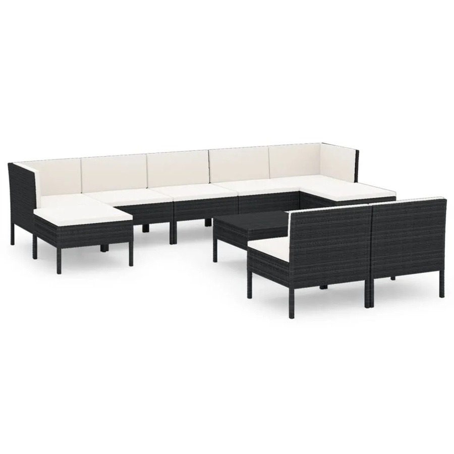 vidaXL 10-tlg. Garten-Lounge-Set in U-Form aus Poly Rattan mit Auflagen und Kissen in Schwarz und Weiß - Bild 2