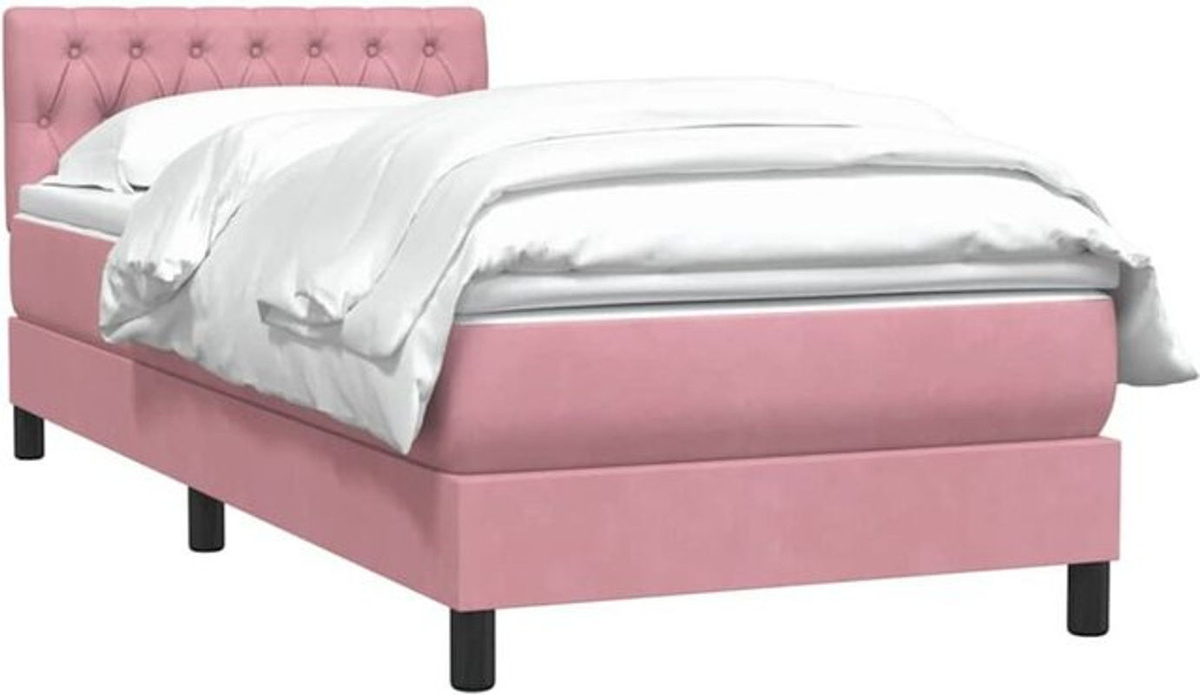 vidaxl Boxspringbett mit Matratze in Rosa und Weiß aus Samt, B/T/H: 80 x 220 x 78 cm - Bild 1