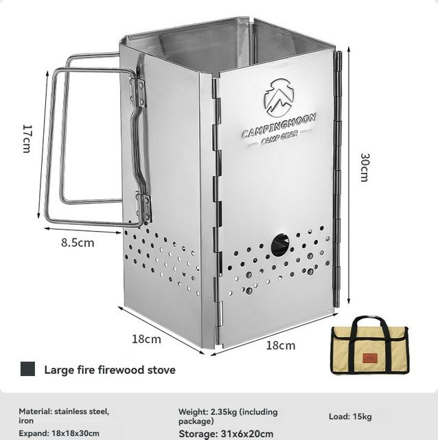 CAMPINGMOON MT-18 Faltbarer tragbarer Holzkohleofen mit Aufbewahrungstasche, Silber - Bild 1