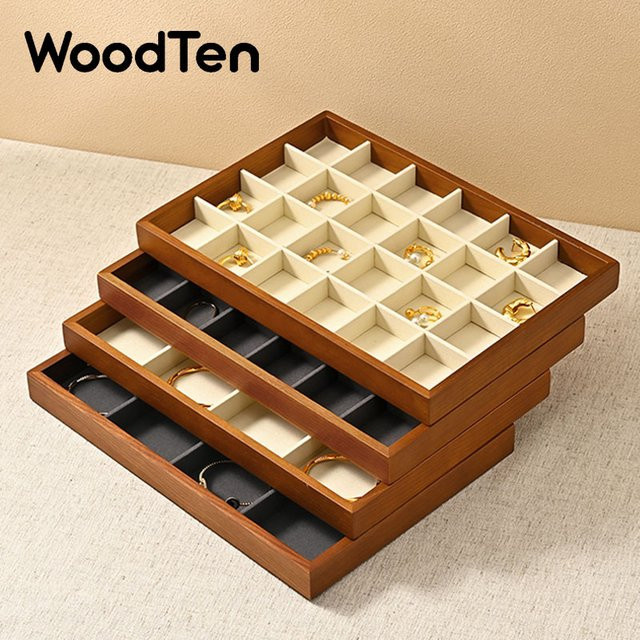 WoodTen Schmuckbox Schmuckorganizer in Grau als multifunktionales Aufbewahrungstablett für Ringe, Anhänger, Armbänder und Ohrringe - Bild 1