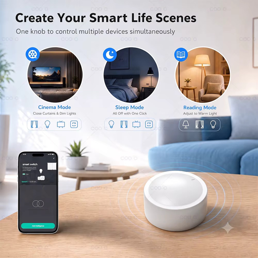 Tuya ZigBee Smart-Drehschalter Weiß – Drahtloser Szenenknopf und drehbarer Dimmer für deine Smart Home Automatisierung via Smart Life und Zigbee2MQTT - Bild 3
