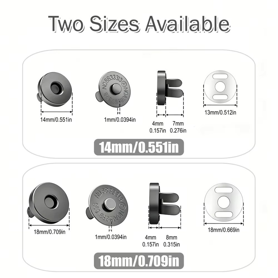 Magnetische Druckknöpfe aus Metall in Schwarz für Nähen und Basteln, 14 mm und 18 mm Verschlüsse für Taschen, Kleidung und Leder - Bild 2