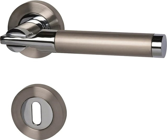 Alpertec Rosetten-Garnitur Solid 6-R für Zimmertüren aus Edelstahl in Silber, poliert-satiniert, Buntbart - Bild 1