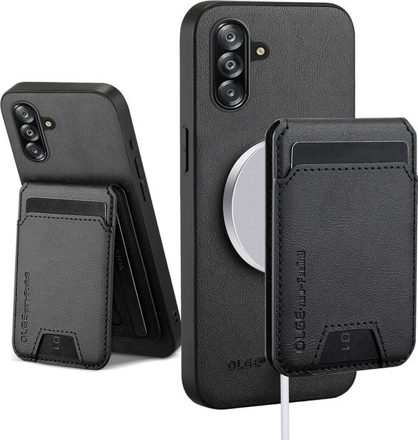 Magnetische Lederhülle für Samsung Galaxy S23 S24 S25 S26 Ultra Plus A57 A37 A27 A17 A07 A56 mit abnehmbarem Kartenhalter und Brieftasche in Schwarz - Bild 1