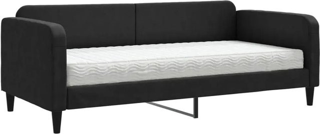 vidaXL Tagesbett mit Matratze Schwarz mit Armlehnen und Schlaffunktion aus Stoff und Schaumstoff B/T/H: 90 x 200 cm - Bild 1