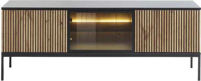 TV-Board Ovila von Vente-unique in Schwarz und Naturfarben Hell mit Rauchglas und MDF, Breite: 153,4 cm - Bild 1