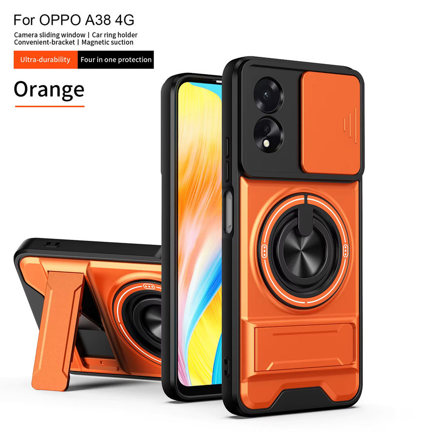 MagSafe Handyhülle für OPPO A38 und A18 in Orange mit magnetischem Klapphalter, militärischer Panzerung und Kameraschutzabdeckung - Bild 2