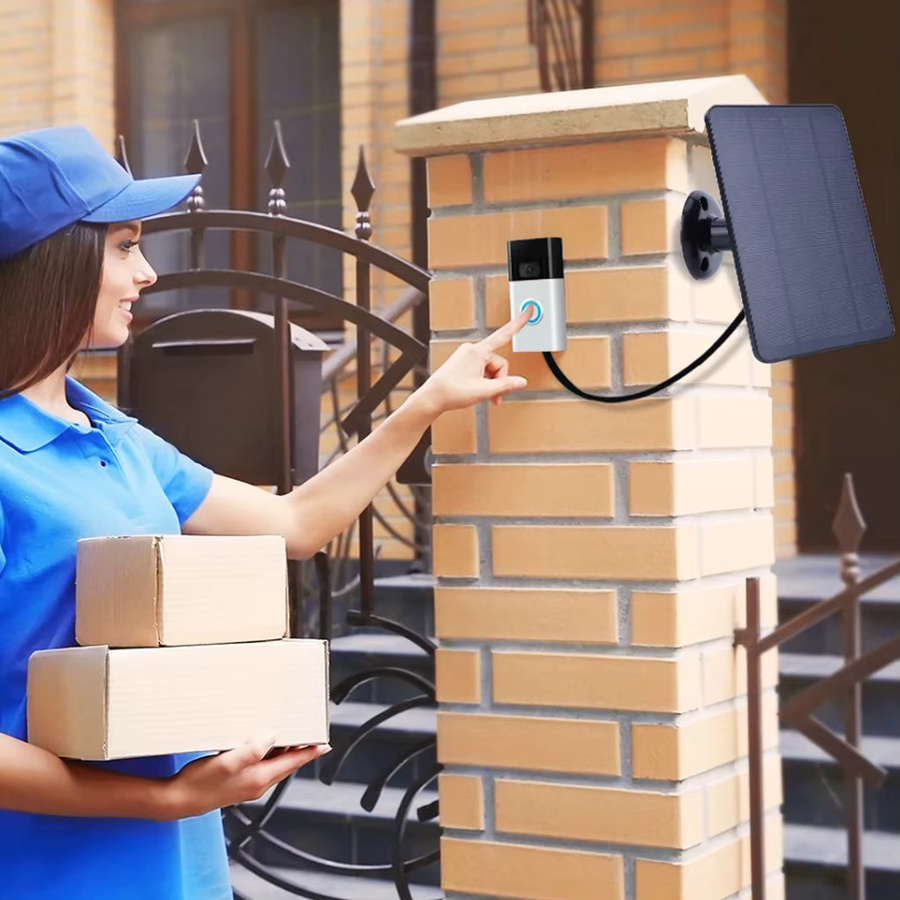 Worallymy 20 W Solarpanel für Ring Video Doorbell 4/3/3 Plus/2, IP65 wasserdichtes Solarladegerät mit 360 Grad verstellbarer Wandhalterung, Schwarz - Bild 4