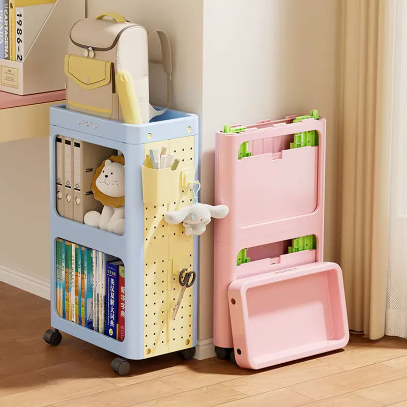 UFORU Multifunktionales Mehrschichtiges Bücherregal als Klappbarer Pegboard-Trolley in Beige für dein Home-Office - Bild 2