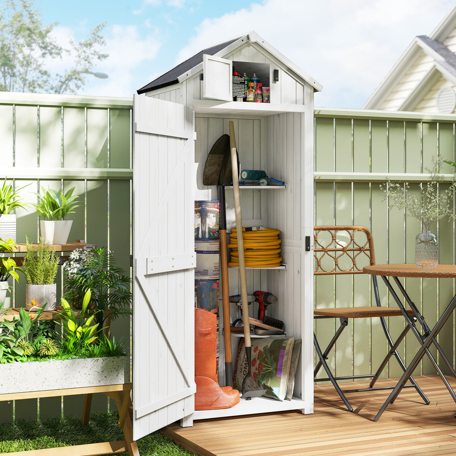 Aosom Outsunny Gartenschrank aus behandeltem Fichtenholz in Hellgrau mit 3 Regalen und 2 Türen mit Riegeln, B/T/H: 77 x 54 x 179 cm - Bild 2