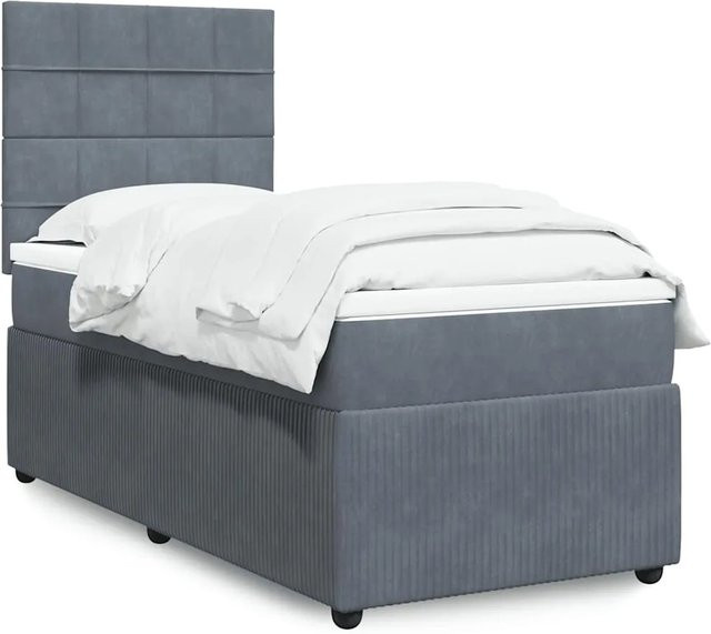 vidaXL Boxspringbett Hybrid mit Matratze und USB-Ladeport Dunkelgrau Samt B/T/H: 90 x 200 x 150,5 cm - Bild 1