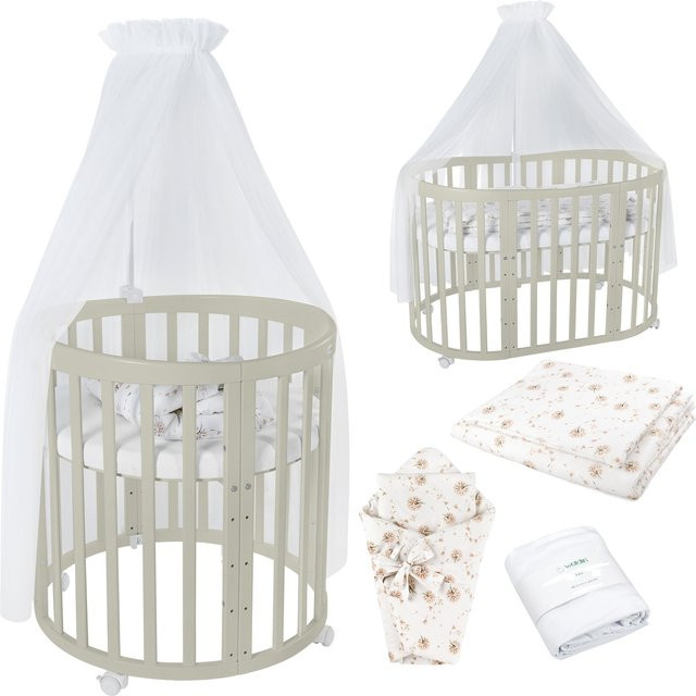 Waldin Babybett OWAL 7in1 Kinderbett aus Buchenholz mit Matratze, mitwachsendes Kinderbett, lackiert - Bild 1